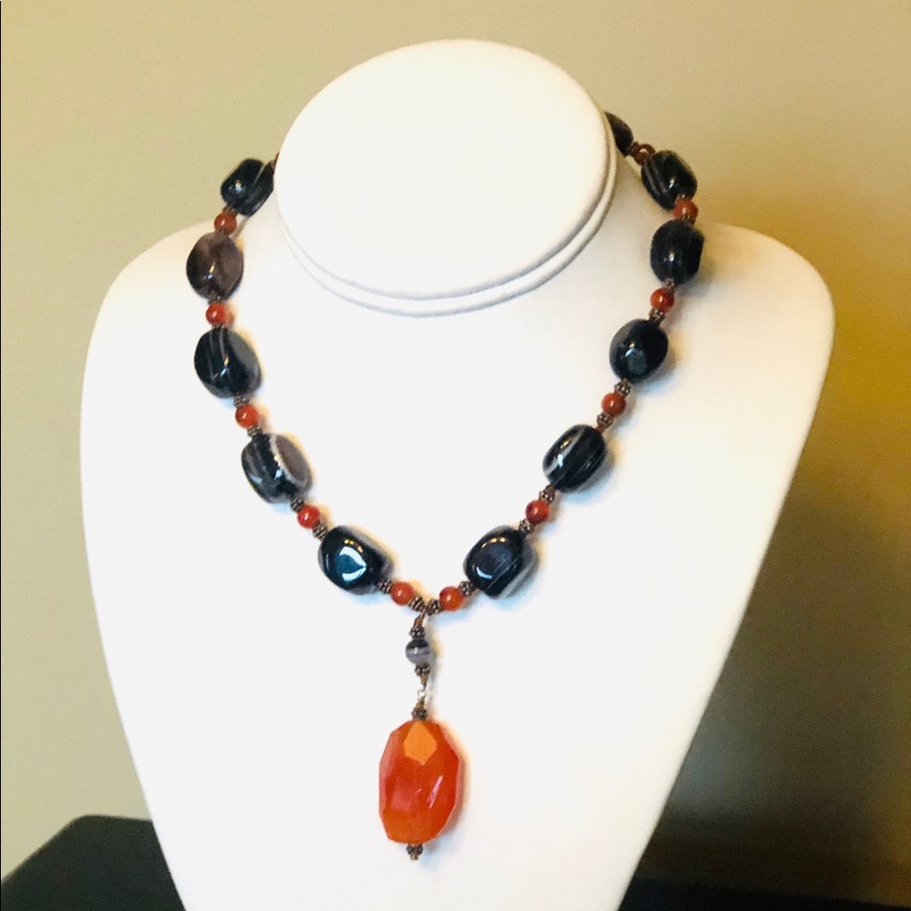 Handmade Vintage Carnelian and Agate Necklace